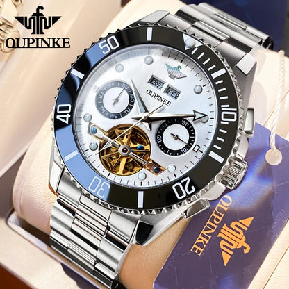 OUPINKE 3229+3205 Couple Watch Pair for Men Women Diving Series Flywheel Design Luxury Imported Movement Lover's Wedding Watches