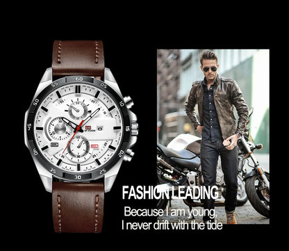 Men Sports Watch 46mm Black Leather Racing Series Everyday Wear  Fashion Original Rose Gold Dial Quartz Watches Relogio Masculin