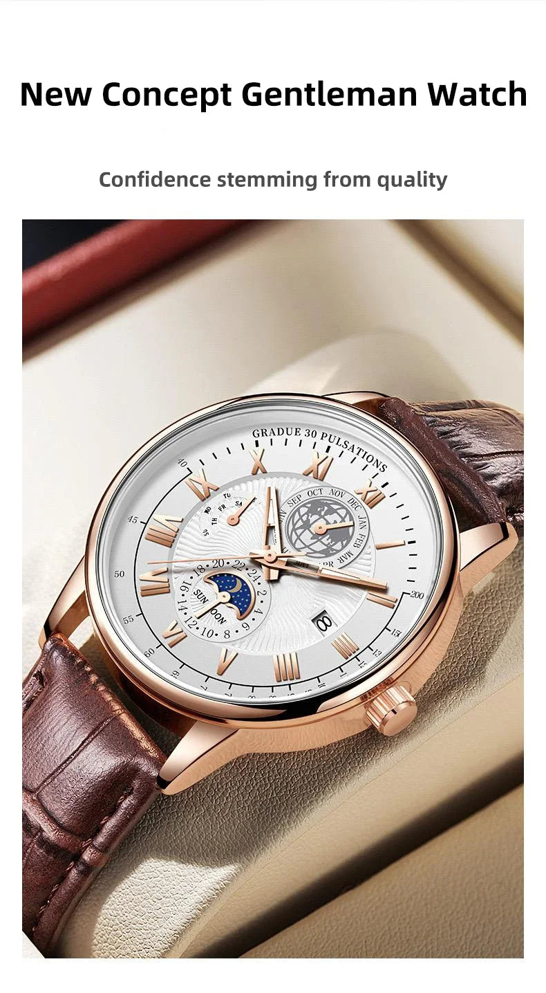 2024 Men Watch Fashion Top Luxury Sport Men's Wristwatch Waterproof Luminous Leather Date Quartz Watches Man Clock