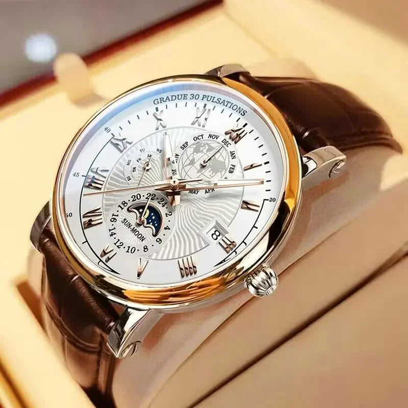 2024 Men Watch Fashion Top Luxury Sport Men's Wristwatch Waterproof Luminous Leather Date Quartz Watches Man Clock