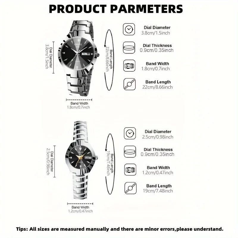 1/2pcs Couples Dial Cutting Quartz Watch Business Fashion Analog Calendar Wrist Watch Valentines Gift For Men Women Date Watch