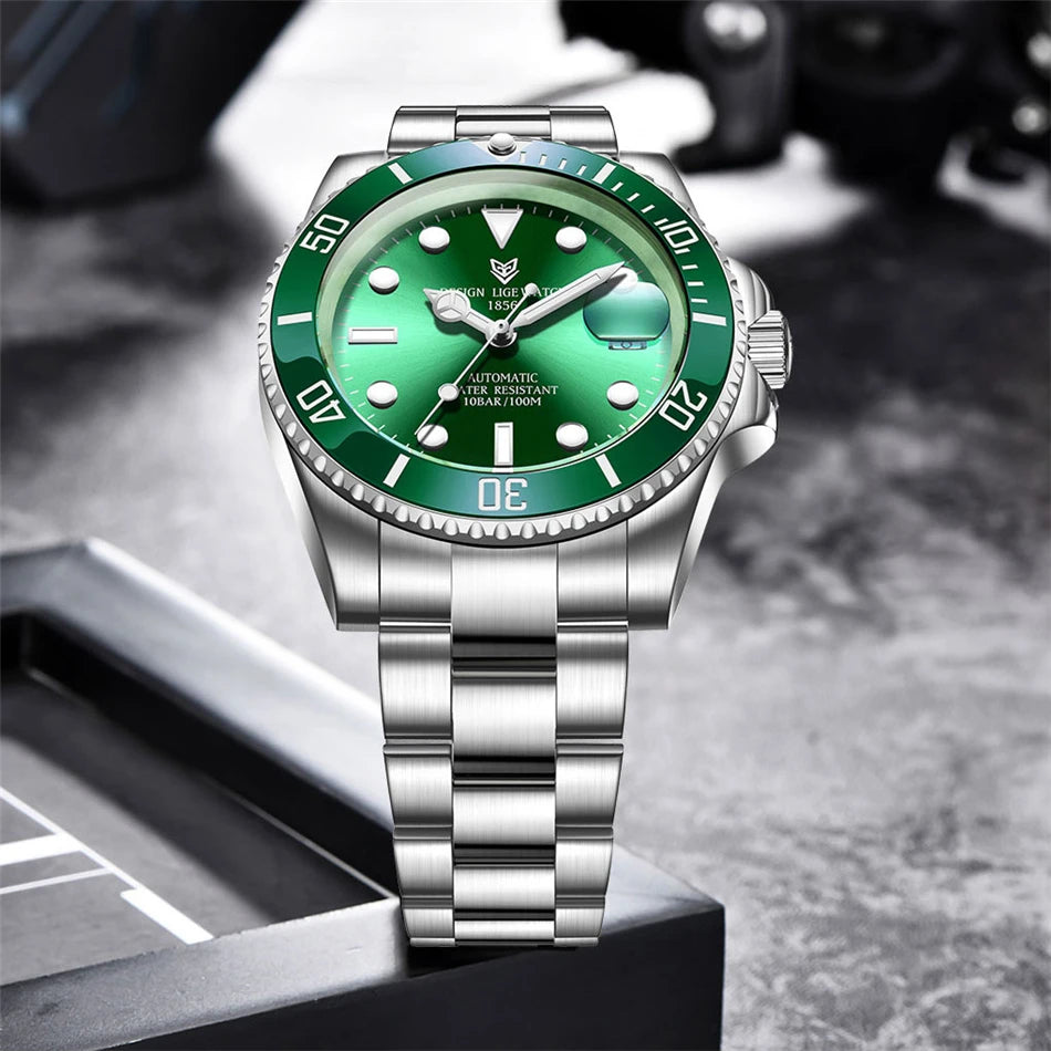 LIGE Top Brand Vintage Mechanical Watches Men Fashion Business Luxury Mens Watch Waterproof Luminous Automatic Wristwatch Reloj