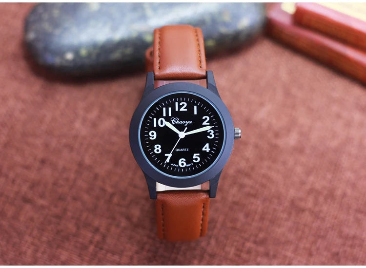 2026 new simple fashion leather strap watches for woman man children boys young students 12hours quartz waterproof watches clock