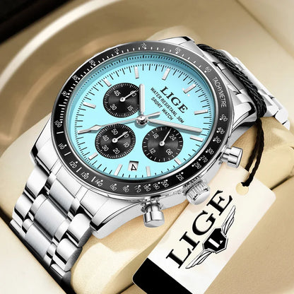 LIGE Top Brand Luxury New Mens Watches Waterproof Luminous Watch for Men Date Chronograph Sport Quartz Man Wristwatches+Box