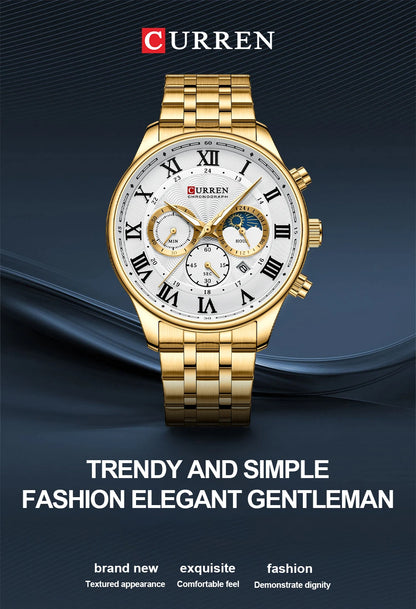 CURREN Fashion Sports Chronograph Wristwatches for Men Stainless Steel Strap Watches with Auto Date