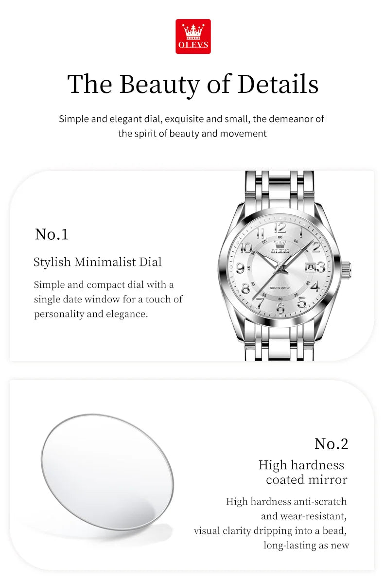 OLEVS 3666 Couple Watch Luxury Original Fashion Brand Waterproof Luminous Quartz Watch Man And Woman Watches Calendar Design