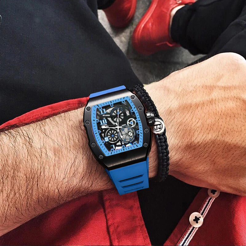 Men's Watch Sports Brand Fashion Trend Fully Automatic Quartz Wristwatch Hollow Waterproof Black Warrior Male Clock Watches