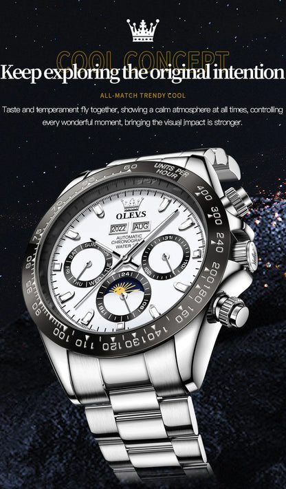 OLEVS 6654 Top Brand Men's Watches Classic Fashion Automatic Mechanical Watch for Man Complete Calendar Moon Phase Waterproof
