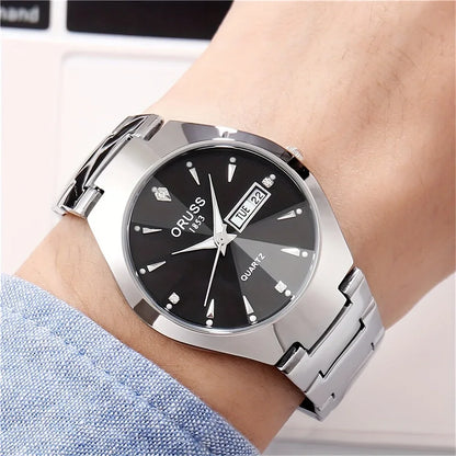 1/2pcs Couples Dial Cutting Quartz Watch Business Fashion Analog Calendar Wrist Watch Valentines Gift For Men Women Date Watch