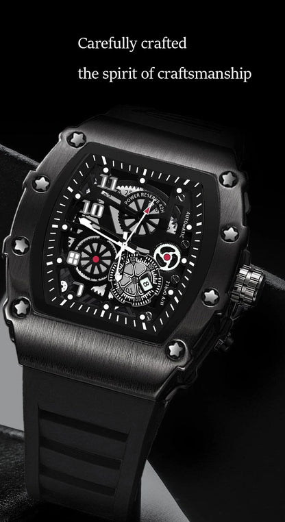 Men's Watch Sports Brand Fashion Trend Fully Automatic Quartz Wristwatch Hollow Waterproof Black Warrior Male Clock Watches