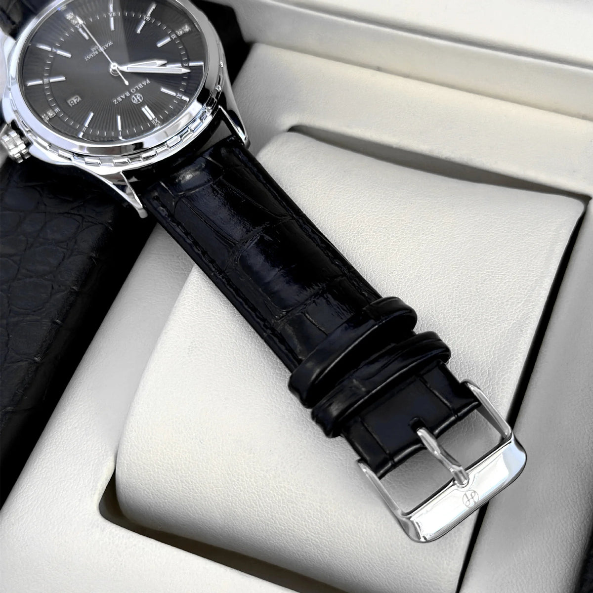 Genuine Men Wristwatch Business Sweep Movement Folding Fan Pattern Handsome Watches high-quality Leather Strap Clock  Has box