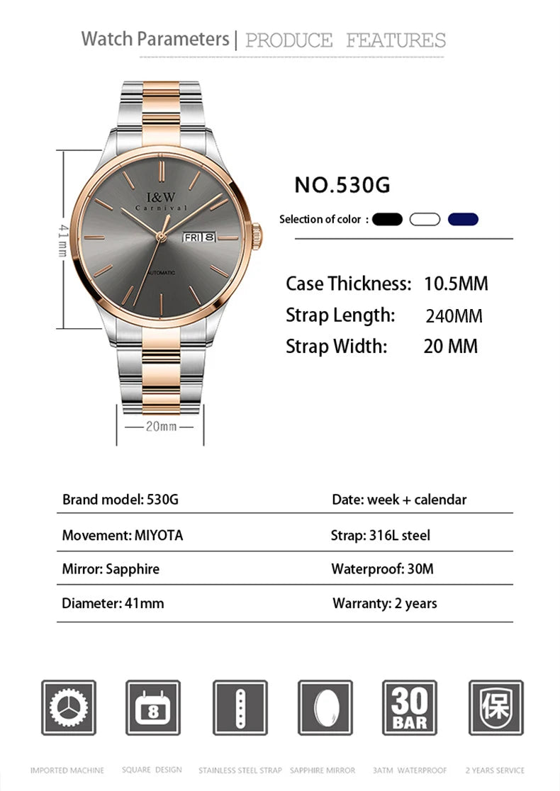IW Watches Men Luxury Brand MIYOTA Mechanical Watch Fashion Automatic Watch Reloj Hombre Sport Clock Male Hour Relogio Masculino