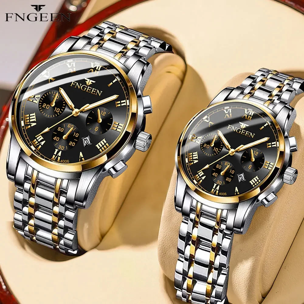 BINBOND Fashion 2pcs/Set Couple Watches Casual Men Ladies for Quartz Watch Lover Waterproof Stainless Steel Valentine Gift Watch