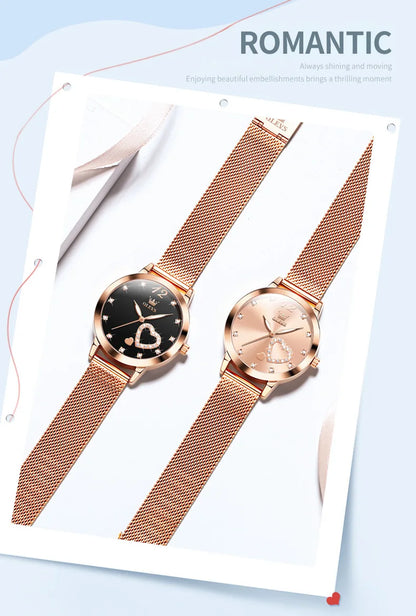 OLEVS 5189 Top Quartz Watch for Women Mesh Steel Strap Heart Design Waterproof Watches Simple Fashion Elegant Ladies Wristwatch