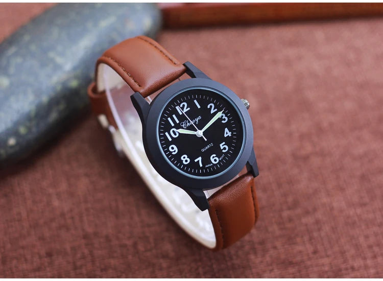 2026 new simple fashion leather strap watches for woman man children boys young students 12hours quartz waterproof watches clock