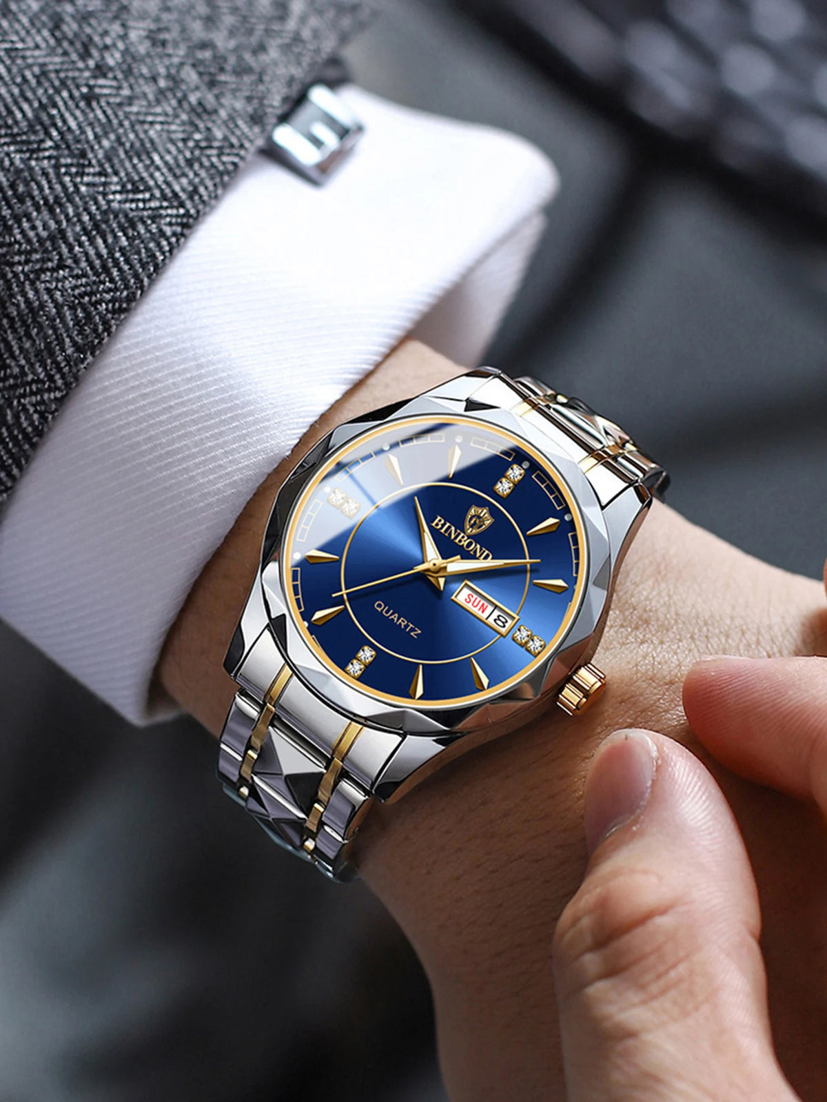 BINBOND Fashion Couple Watches Waterproof Diamond Valentine Day Lover Gift Stainless Steel Watch Men Women Quartz Watch 2pcs