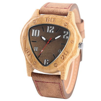 Unique Wooden Watches for Men Sport Racing Design Geometric Triangle Man's Quartz Watch Bamboo Relogio Masculino Orologio Uomo
