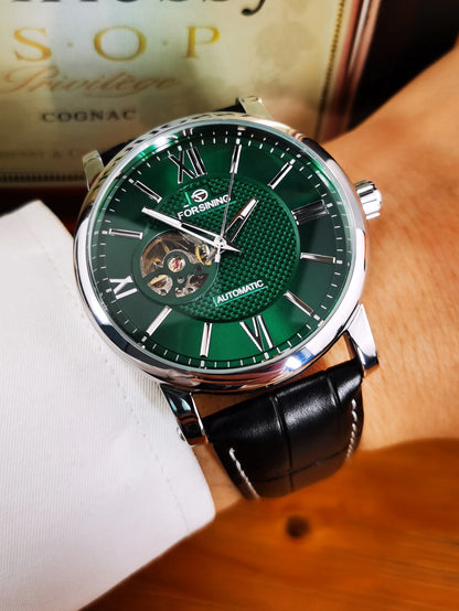 Fashion Mechanical Watch for Men Green Skeleton Dial Business Automatic Mens Watches Top Brand Luxury Forsining Wristwatches New