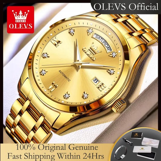 OLEVS 6752 Men's Watches Fashion Luxury Stainless Steel Auto Date Week Waterproof Luminous Original Automatic Mechanical Watches