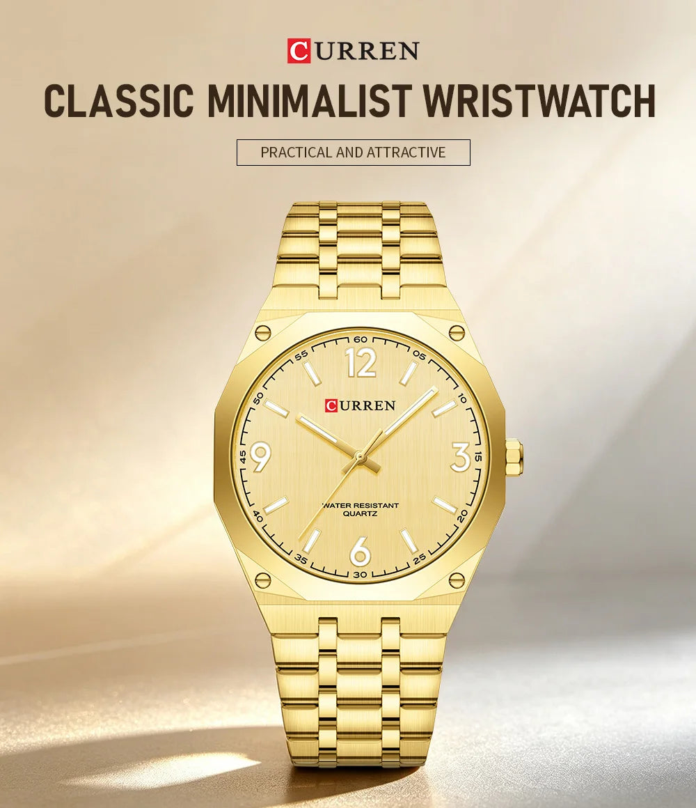 2026 Male Fashion Men Quartz Watch Stainless Steel Band Luminous Business Casual Wristwatch Octagonal Bezel Mineral Glass Dial