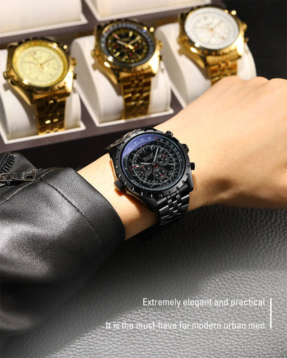 JARAGAR Original Blue Glass Big Dial Multifunctional Automatic Men's Watches Stainless Steel Vintage Mechanical Waterproof Clock