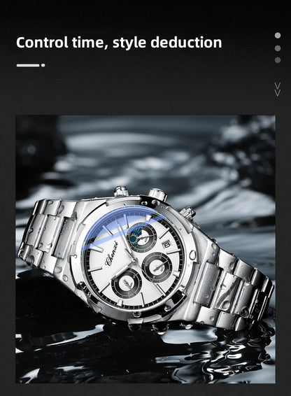 Men's Watches Classic Multifunctional Chronograph Sports Watch Top Luxury Stainless Steel Waterproof Luminous Quartz Wristwatch