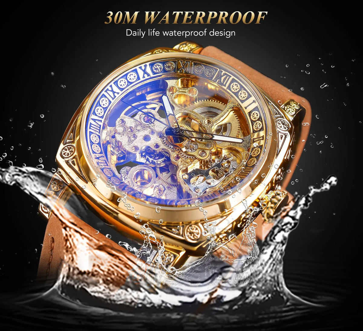 FORSINING Watches for Men Hollow Fully Automatic Mechanical Watch Luminous Waterproof Clock Leather Strap Men Watch Reloj Hombre