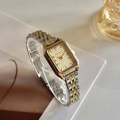 Women Watches Business Ladies Quartz Watch Simple Scale Square Stainless Steel Band Folding Clock Wristwatches Reloj Mujer