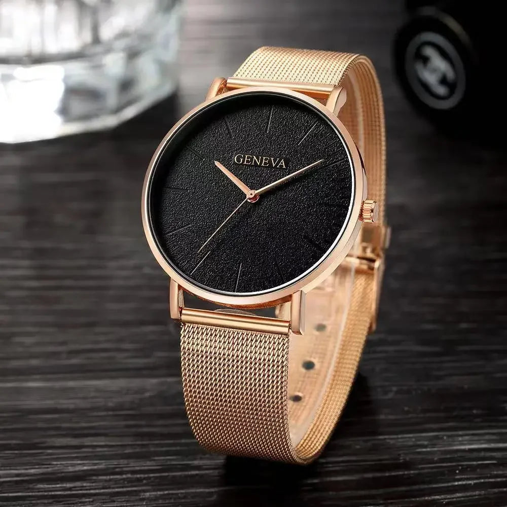 2025 Women's Watch Vintage Classic Fashion Dial Casual Steel Strip Strap Gold Rose Feminine Casual Quartz Wristwatch