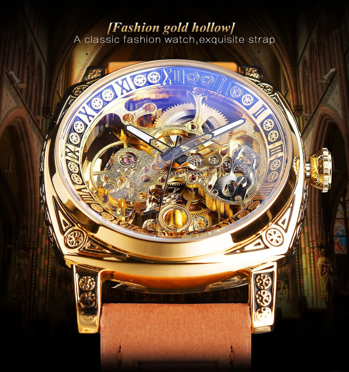 FORSINING Watches for Men Hollow Fully Automatic Mechanical Watch Luminous Waterproof Clock Leather Strap Men Watch Reloj Hombre