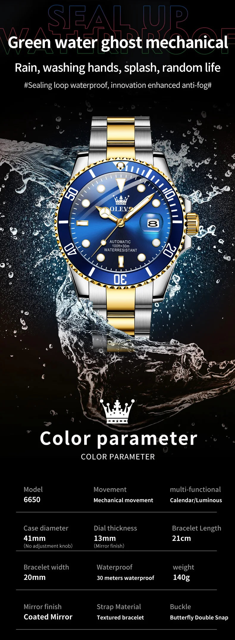 OLEVS 6650 Luxury Business Automatic Men's Watches Waterproof Luminous Stainless Steel Mechanical Wristwatch for Man