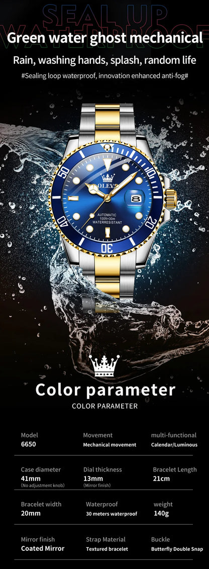 OLEVS 6650 Luxury Business Automatic Men's Watches Waterproof Luminous Stainless Steel Mechanical Wristwatch for Man