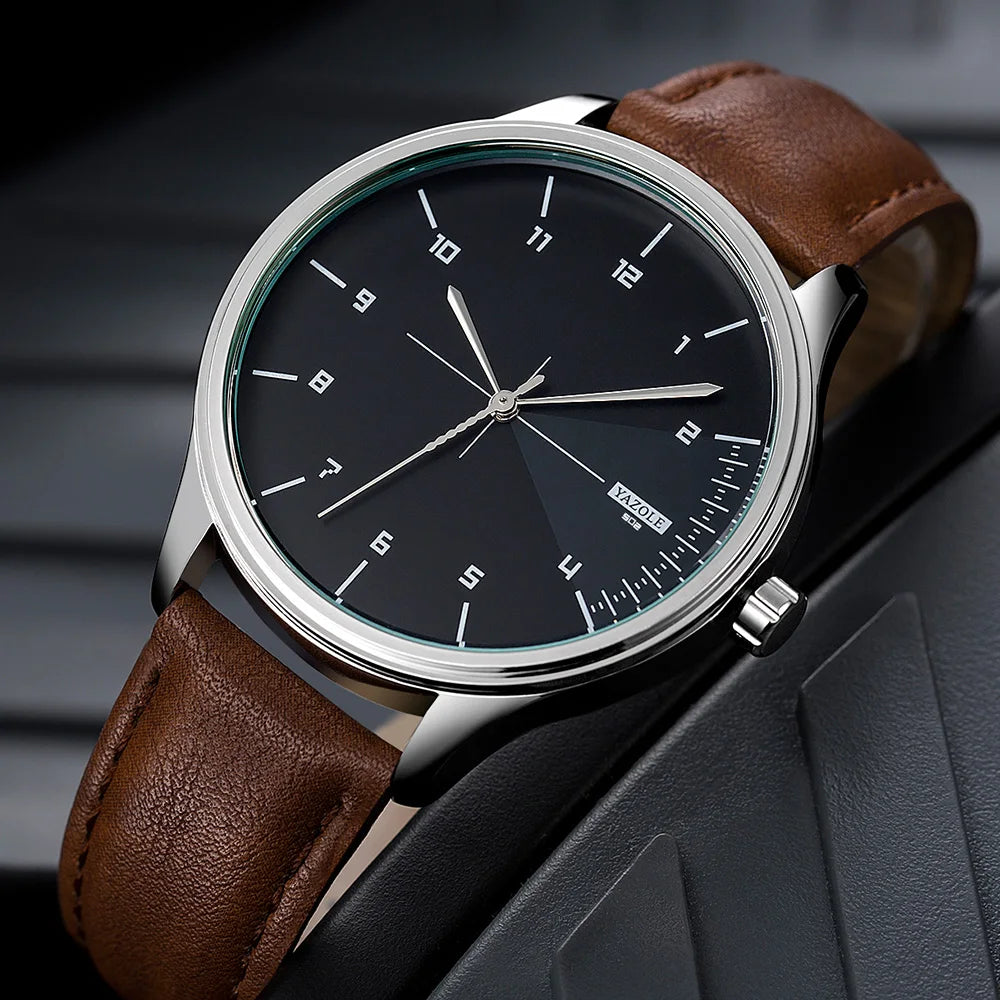 Fashion Men's Watches Top Brand Luxury Metal Case Quartz Wrist Watches Simple Casual Leather Belt Mens Watch Clock Reloj Hombre
