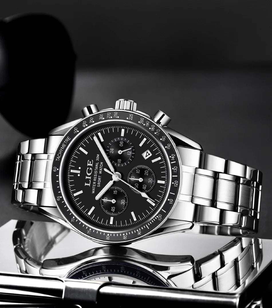 LIGE Top Brand Luxury New Mens Watches Waterproof Luminous Watch for Men Date Chronograph Sport Quartz Man Wristwatches+Box