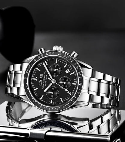 LIGE Top Brand Luxury New Mens Watches Waterproof Luminous Watch for Men Date Chronograph Sport Quartz Man Wristwatches+Box