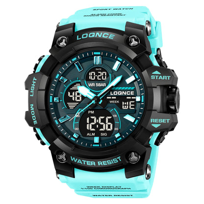 Fashion LOQNCE 98007 Men's Watch 5ATM Waterproof Watches for Men High Quality Dual Movement Multifunctional Electronics Watch
