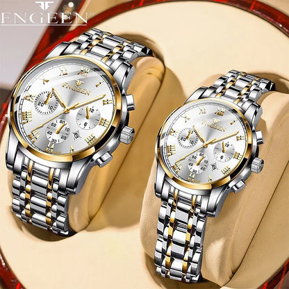 BINBOND Fashion 2pcs/Set Couple Watches Casual Men Ladies for Quartz Watch Lover Waterproof Stainless Steel Valentine Gift Watch