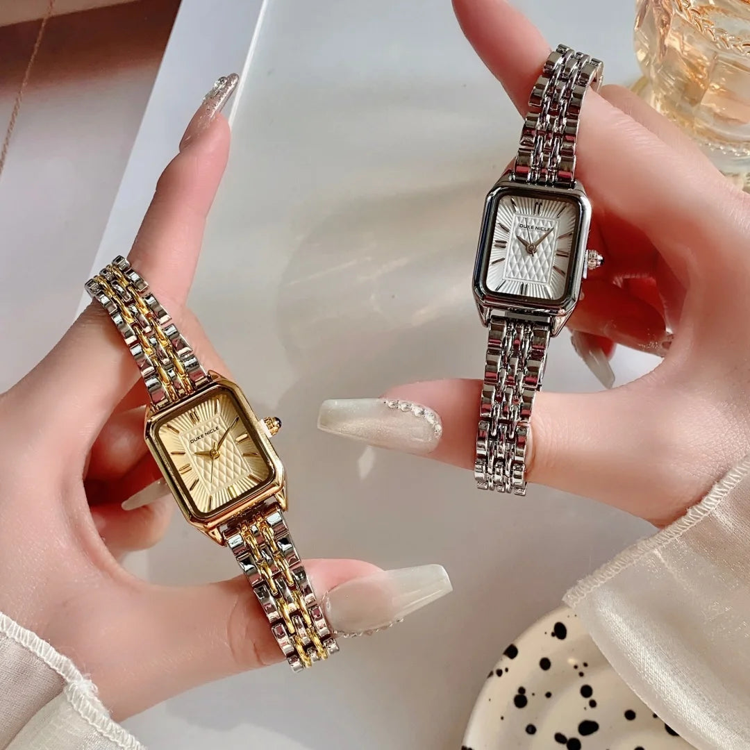 Women Watches Business Ladies Quartz Watch Simple Scale Square Stainless Steel Band Folding Clock Wristwatches Reloj Mujer