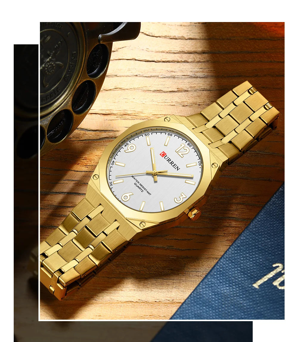 2026 Male Fashion Men Quartz Watch Stainless Steel Band Luminous Business Casual Wristwatch Octagonal Bezel Mineral Glass Dial