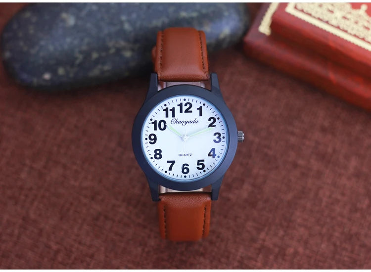 2026 new simple fashion leather strap watches for woman man children boys young students 12hours quartz waterproof watches clock