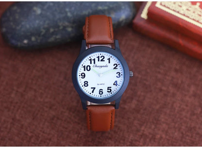 2026 new simple fashion leather strap watches for woman man children boys young students 12hours quartz waterproof watches clock
