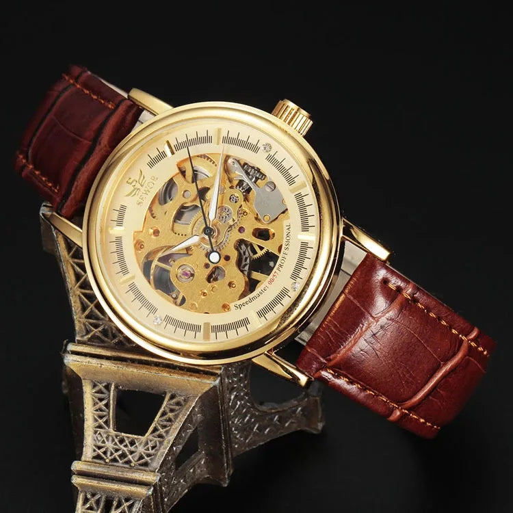 Fashion Men Mechanical Wristwatch, PU Leather Band, Mineral Reinforced Glass Mirror,BusinessCasual Male Wrist Watch forDaily Use