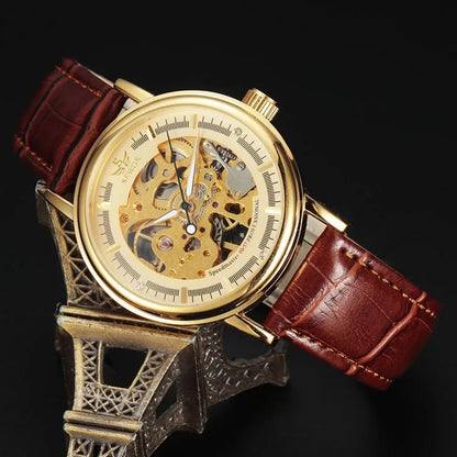 Fashion Men Mechanical Wristwatch, PU Leather Band, Mineral Reinforced Glass Mirror,BusinessCasual Male Wrist Watch forDaily Use