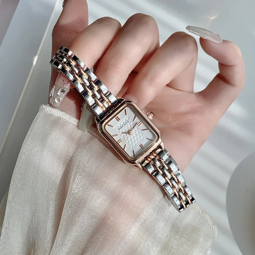 Women Watches Business Ladies Quartz Watch Simple Scale Square Stainless Steel Band Folding Clock Wristwatches Reloj Mujer