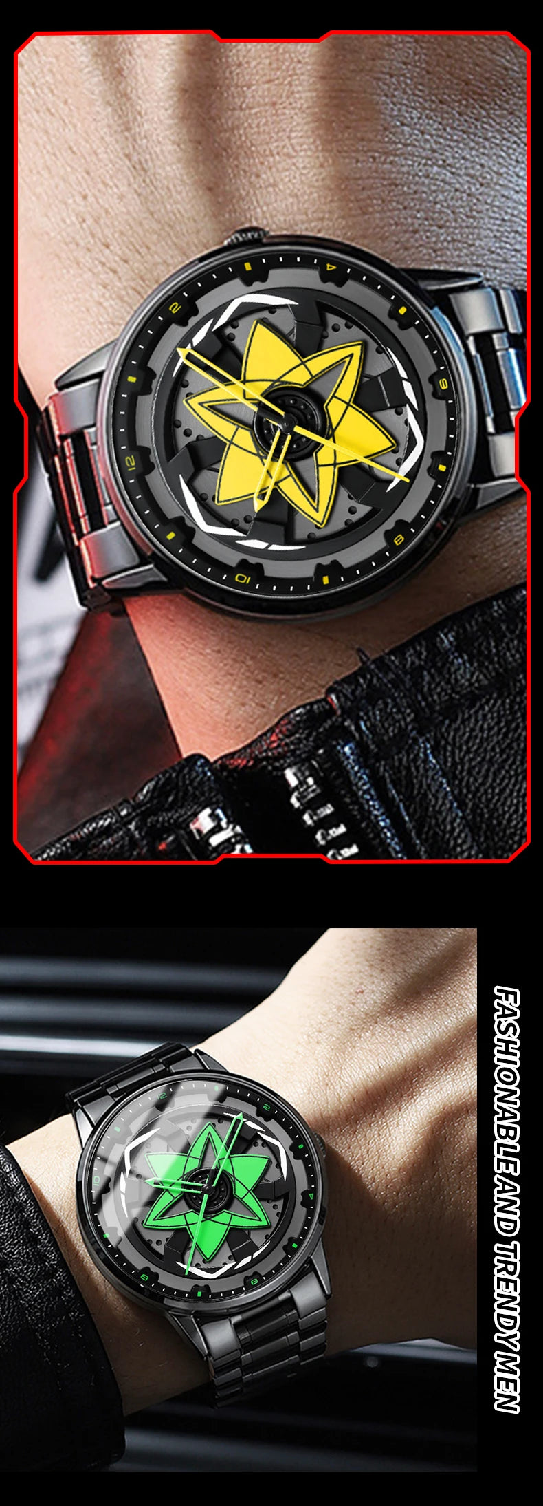 2025 New Watch Car Series Creative Rotating Quartz Movement Sports Style Black Stainless Steel Clock Men Couple Gift Wrist Watch