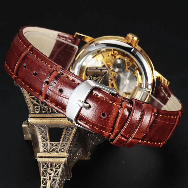 Fashion Men Mechanical Wristwatch, PU Leather Band, Mineral Reinforced Glass Mirror,BusinessCasual Male Wrist Watch forDaily Use