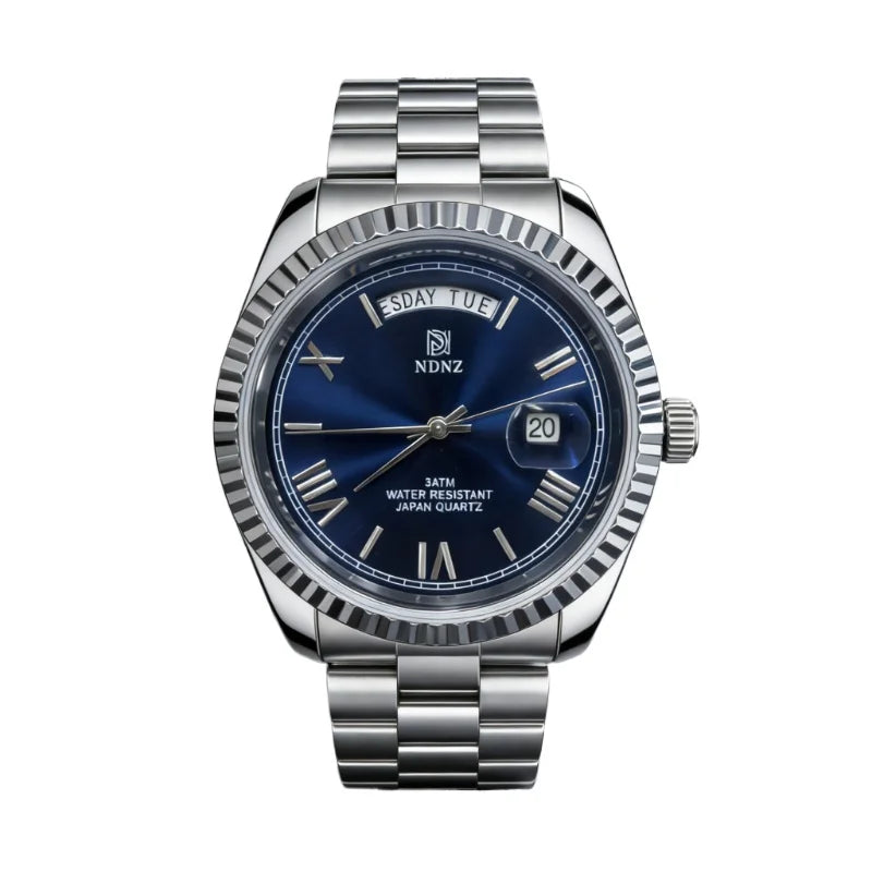 Fashionable waterproof couple's wristwatch, men business quartz watch, date and timing function, steel strap, Japanese movement