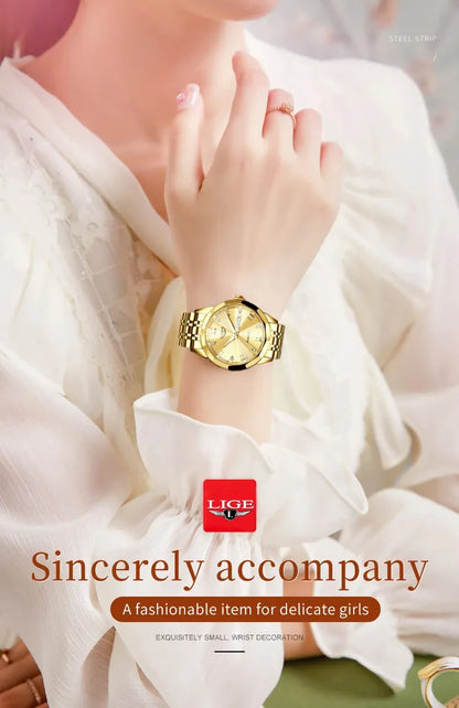 LIGE Top Brand New Fashion Women Watches Ladies Luxury Creative Steel Women Bracelet Watches Female Quartz Waterproof Watch Gift