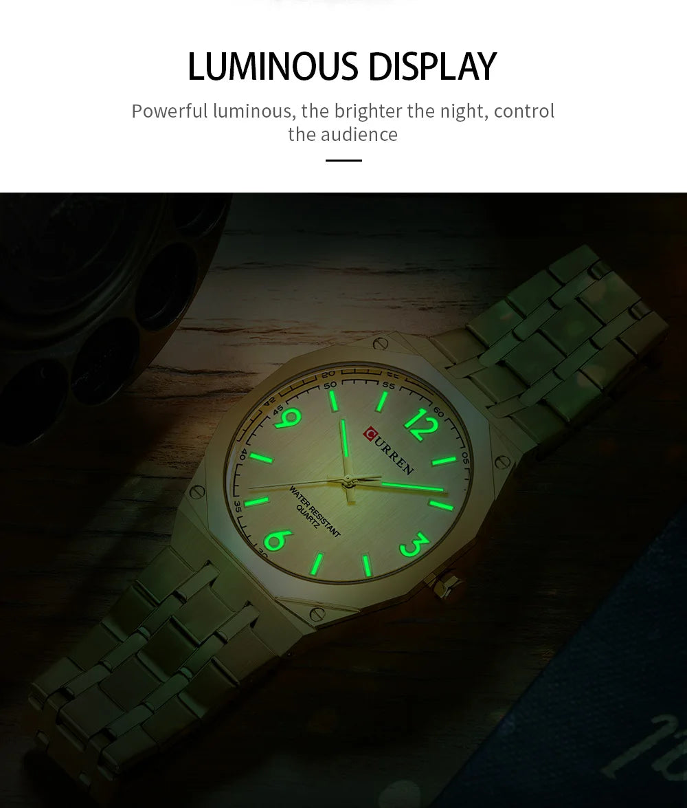 2026 Male Fashion Men Quartz Watch Stainless Steel Band Luminous Business Casual Wristwatch Octagonal Bezel Mineral Glass Dial