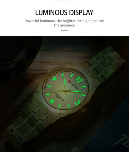 2026 Male Fashion Men Quartz Watch Stainless Steel Band Luminous Business Casual Wristwatch Octagonal Bezel Mineral Glass Dial